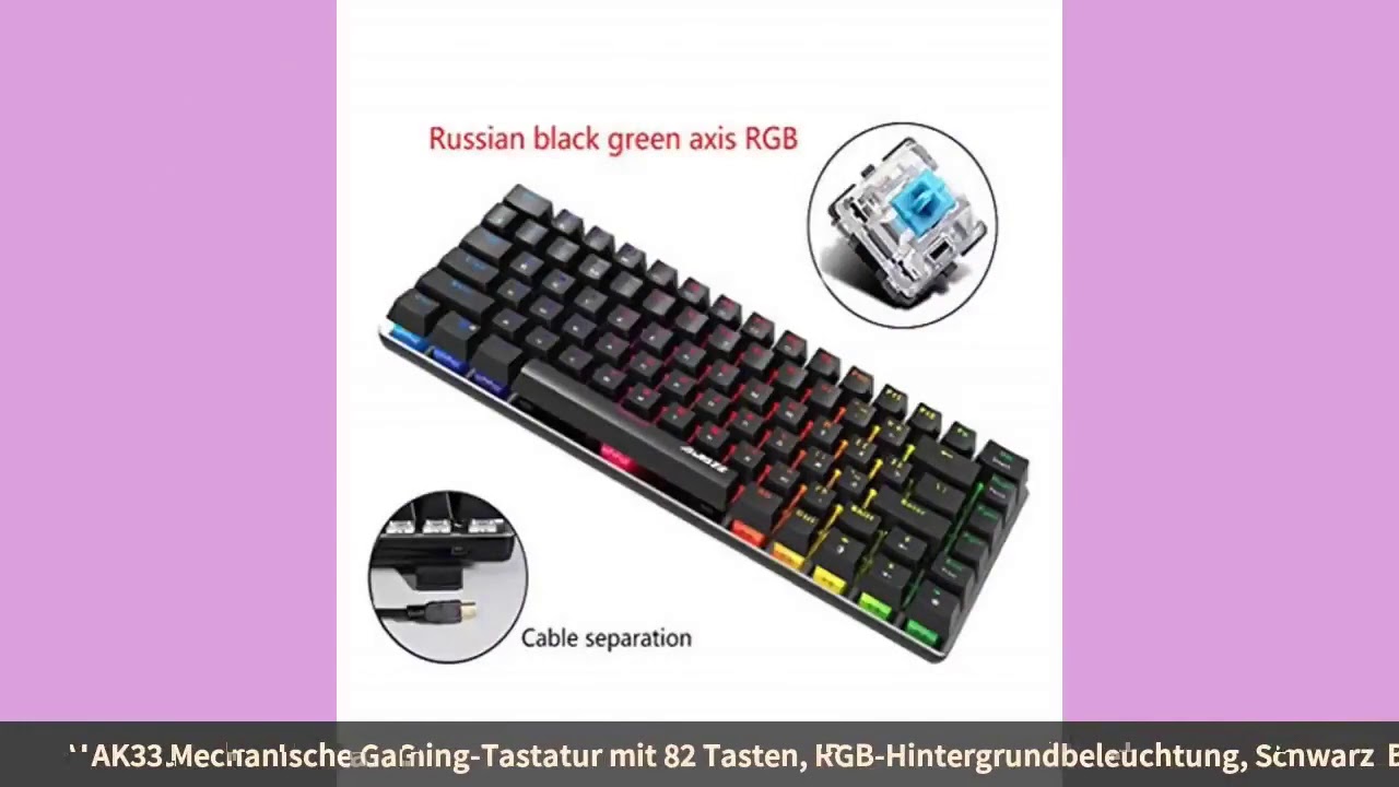 Test AK33 Mechanische Gaming-Tastatur mit 82 Tasten, RGB-Hintergrundbeleuchtung, Schwarz / Blau /  🄽