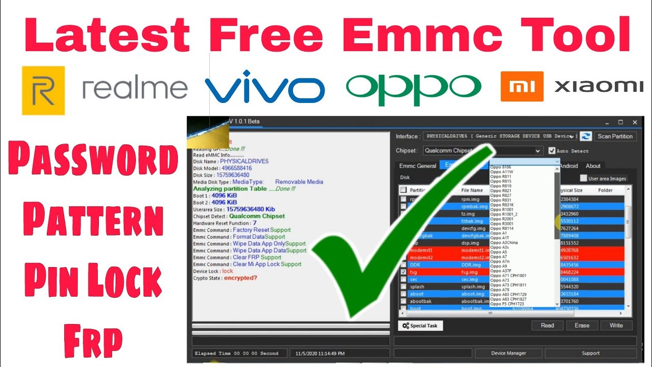 Testing Pass | Realme,Oppo,Vivo,Xiaomi | Pattern,Pin,Password Latest Tool | Free Emmc Tool
